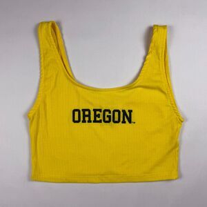 Capella University of Oregon Ribbed Cropped Tank Top Yellow Large